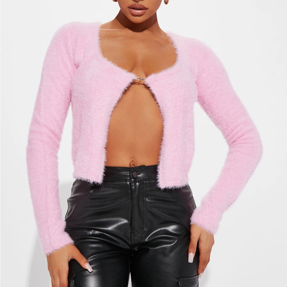 2 fuzzy cardigan combo pink and green